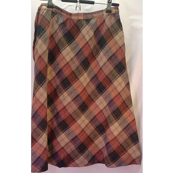 Authentic Vintage ILGWU Union Label Plaid Skirt Small Brown Beige Academia 70s - Picture 4 of 5